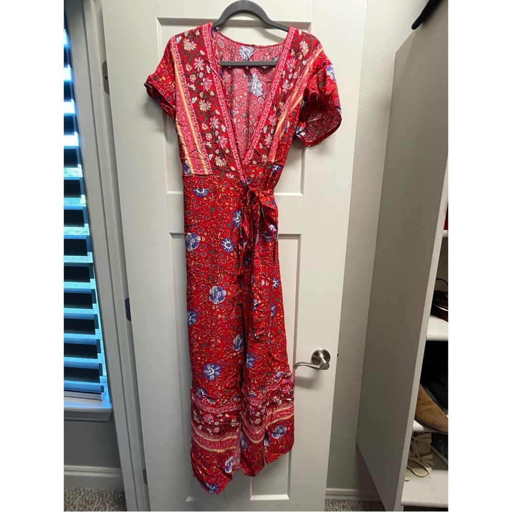 Red Bohemian Wrap Dress